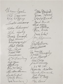 Baseball Hall of Famers Autographed Sheet With 43 Signatures Including Musial, Williams, Koufax & Berra (PSA/DNA & Beckett)